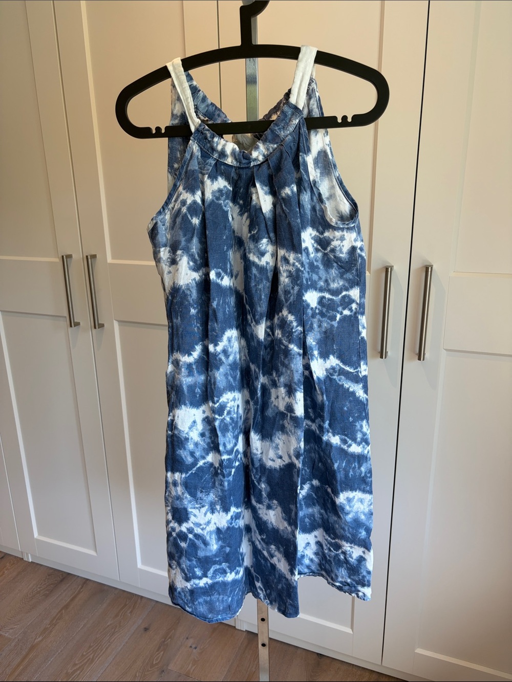 100% Linen Blue Washed Halter Top Dress 
Made in Italy